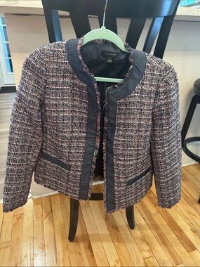 Ann Taylor Navy Multi-Color Tweed Collarless Jacket